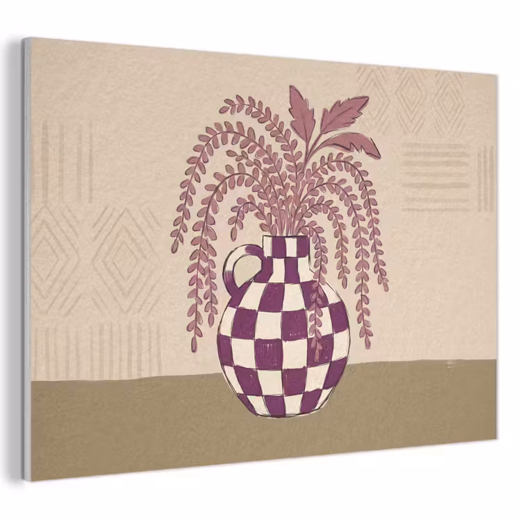 Vaas - Geruit - Planten - Modern - Paars PET vilt klein -3d
