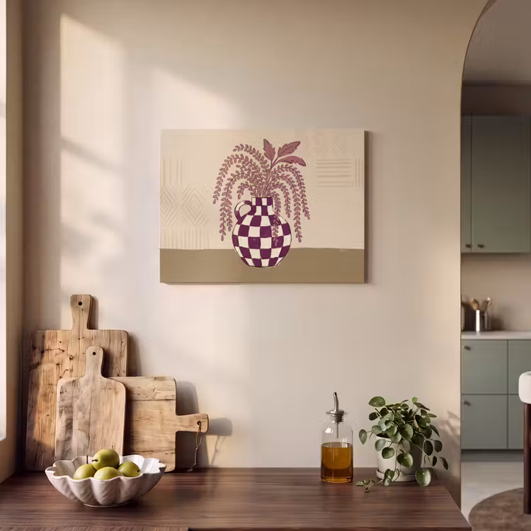 Vaas - Geruit - Planten - Modern - Paars PET vilt klein -sfeer2