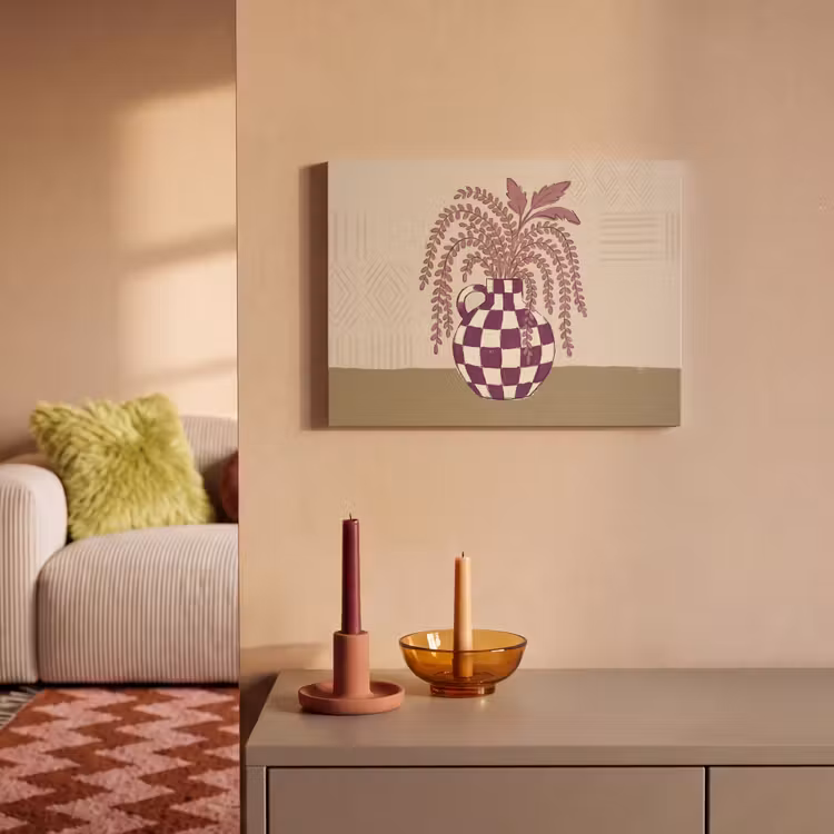 Vaas - Geruit - Planten - Modern - Paars PET vilt klein -sfeer1