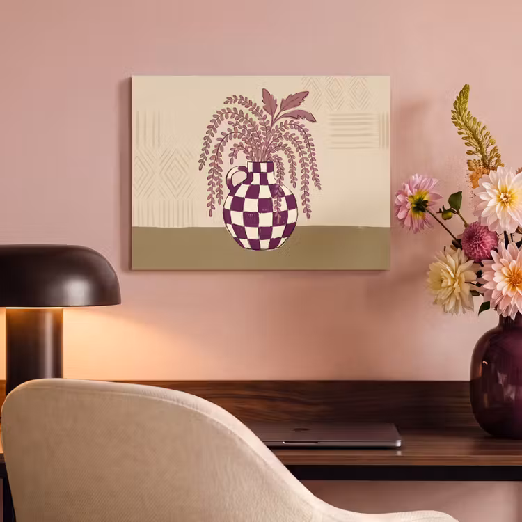 Vaas - Geruit - Planten - Modern - Paars PET vilt klein -sfeer3
