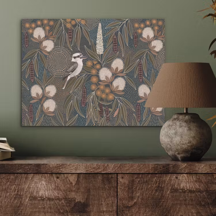 Vogel - Bladeren - Natuur - Illustratie - Groen PET vilt klein -sfeer2