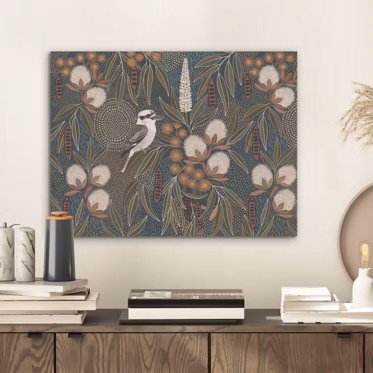 Vogel - Bladeren - Natuur - Illustratie - Groen PET vilt klein -sfeer1