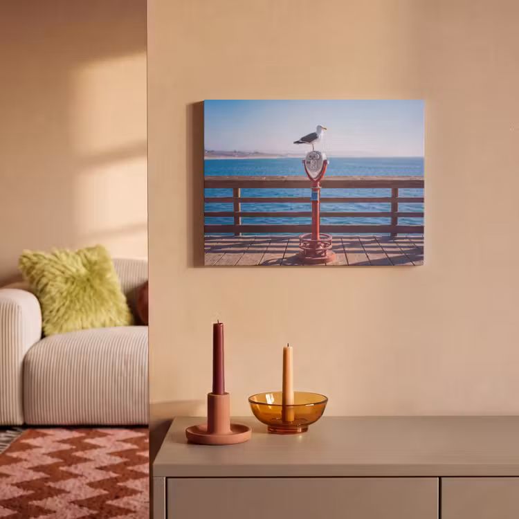 Vogel - Verrekijker - Kust - Zee - Blauw PET vilt klein -sfeer1