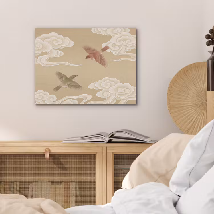 Vogels - Vliegen - Beige PET vilt klein -sfeer3