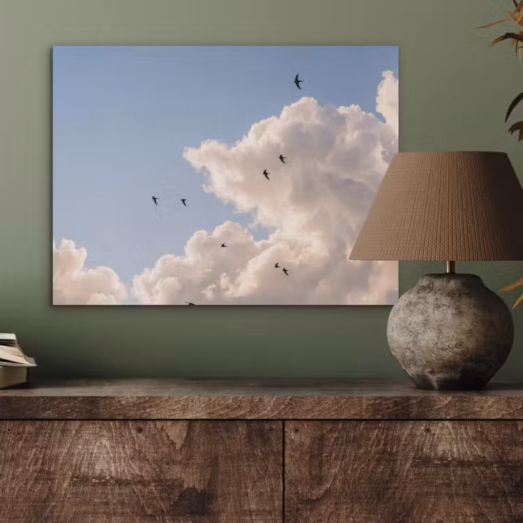 Vogel - Vlucht - Wolken - Natuur - Blauw PET vilt klein -sfeer2