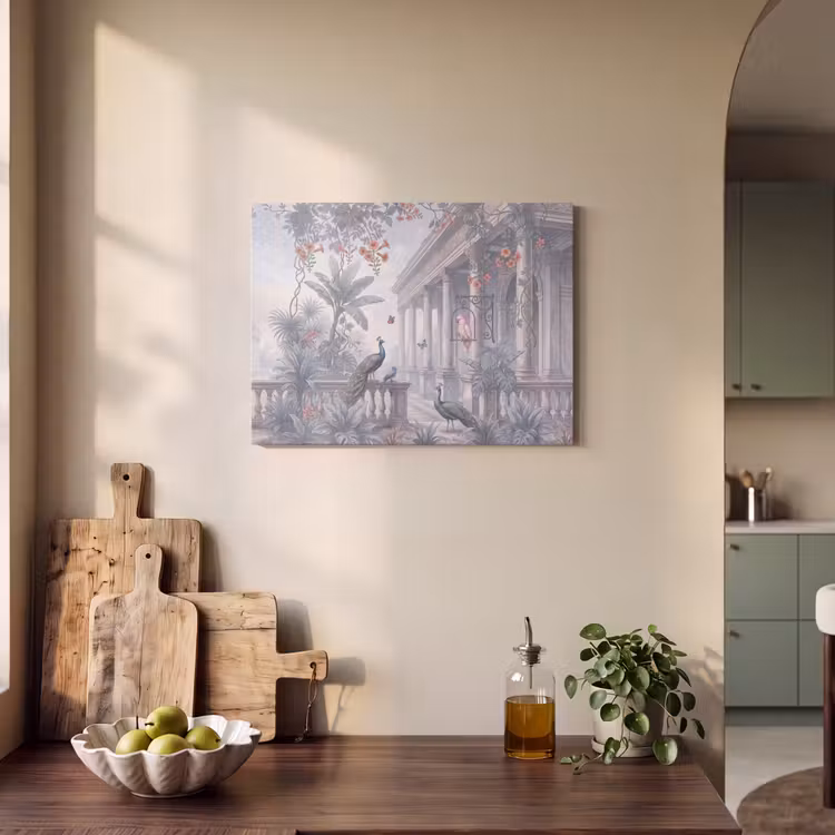 Vogel - Pauw - Architectuur - Klassiek - Groen PET vilt klein -sfeer2