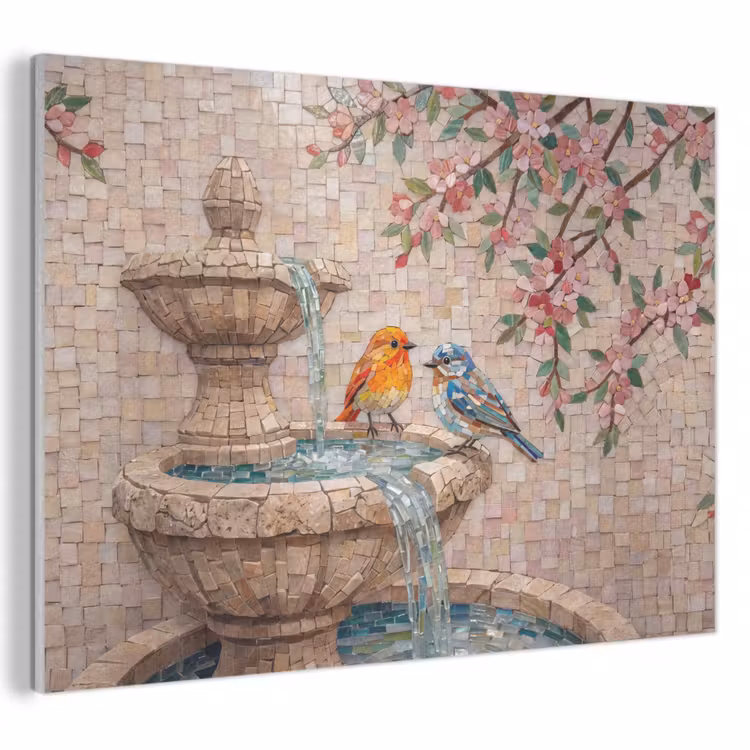 Vogel - fontein - mozaiek - kleurrijk - dieren PET vilt klein -3d