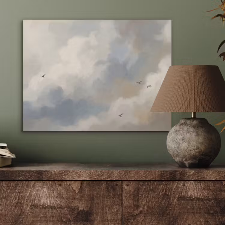 Vogel - Wolken - Natuur - Modern - Grijs PET vilt klein -sfeer2