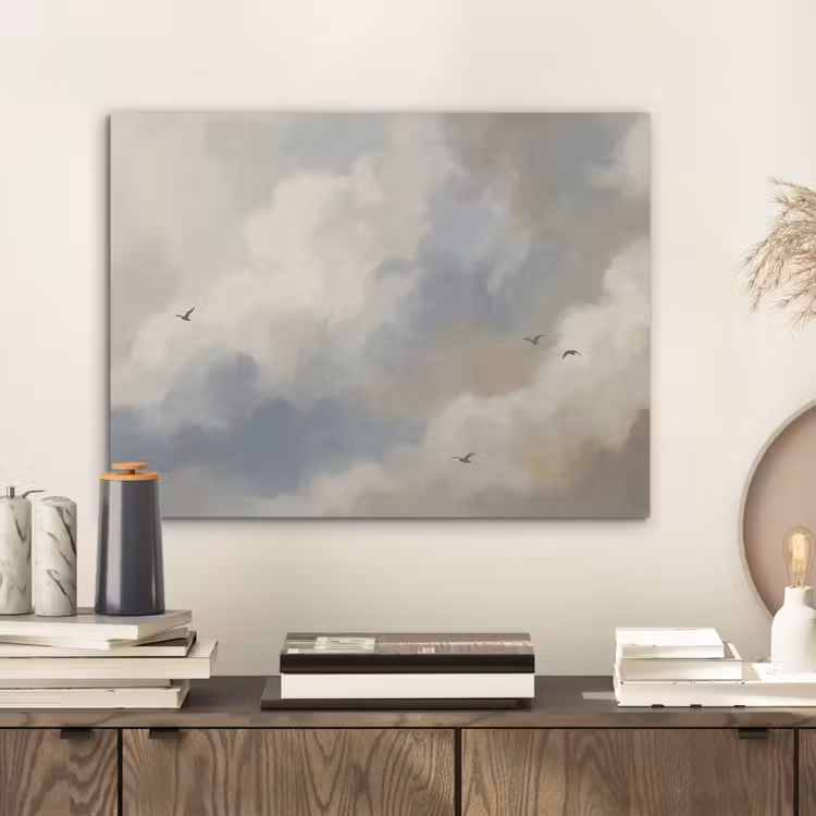 Vogel - Wolken - Natuur - Modern - Grijs PET vilt klein -sfeer1