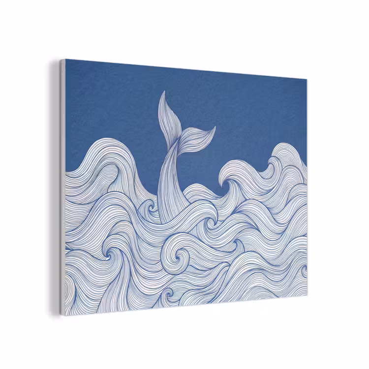 Walvis - Staart - Golven - Lijntekening - Blauw PET vilt klein -3d