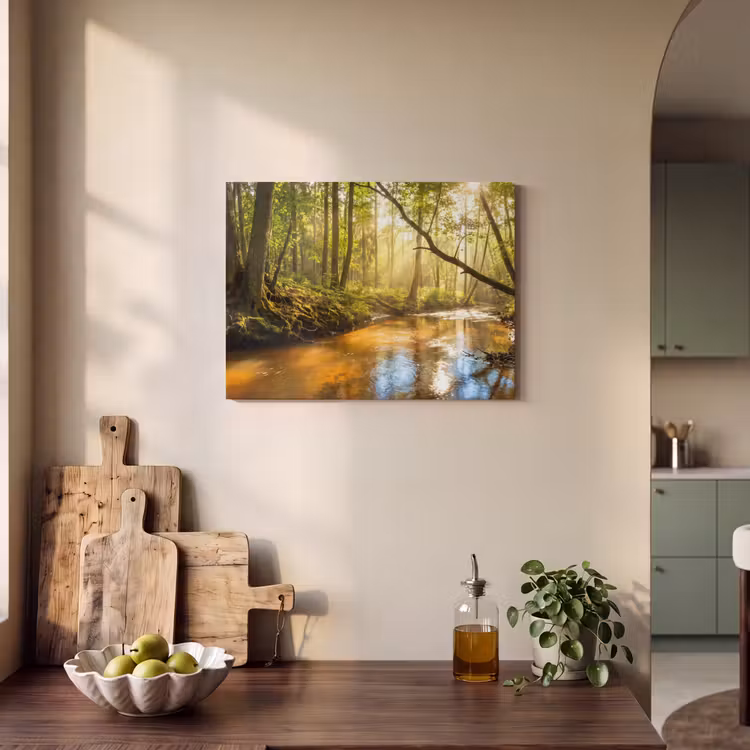 Bos - Beek - Zonlicht - Natuur - Groen PET vilt klein -sfeer2