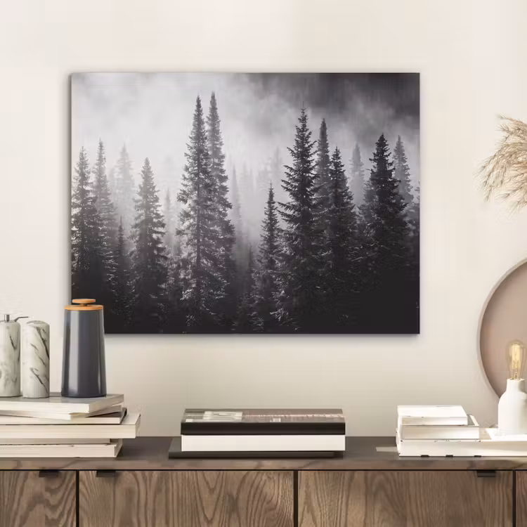 Bos - Mist - Winter - Monochroom - Natuur PET vilt klein -sfeer1