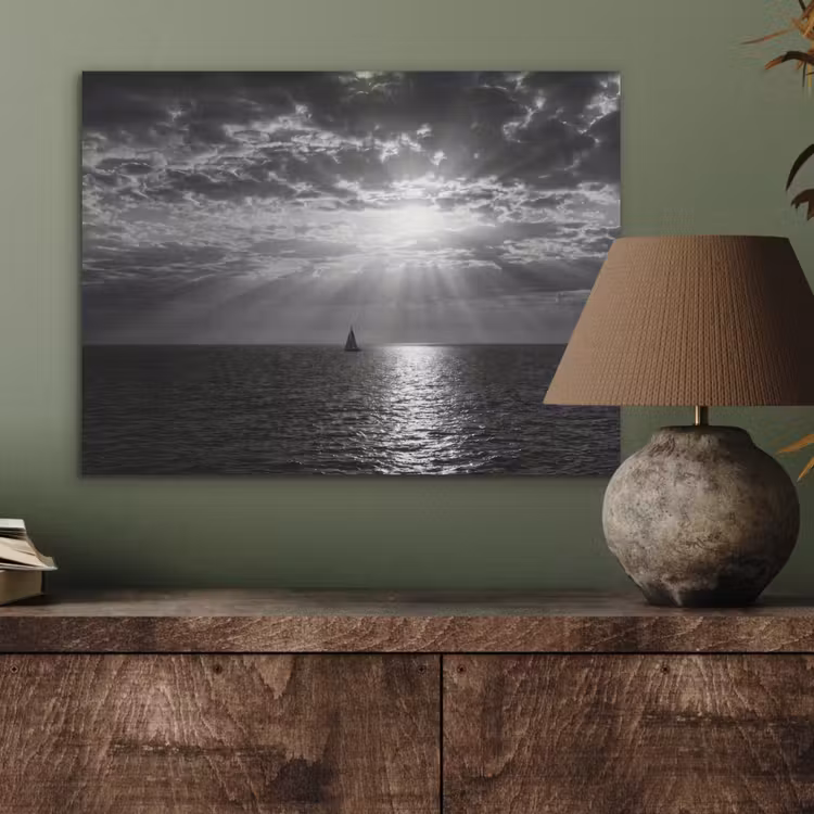 Water - Boot - Lucht - Natuur - Zwart-wit PET vilt klein -sfeer2