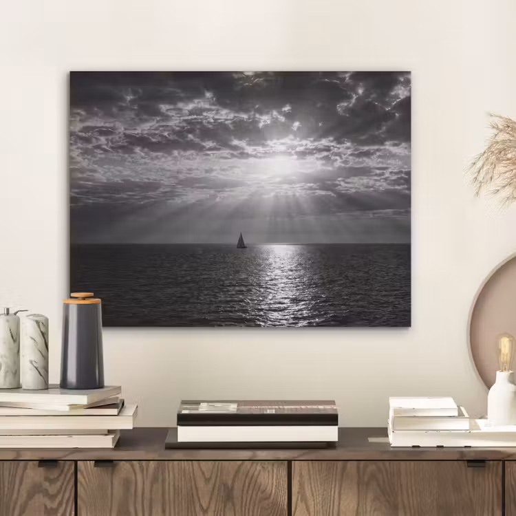 Water - Boot - Lucht - Natuur - Zwart-wit PET vilt klein -sfeer1