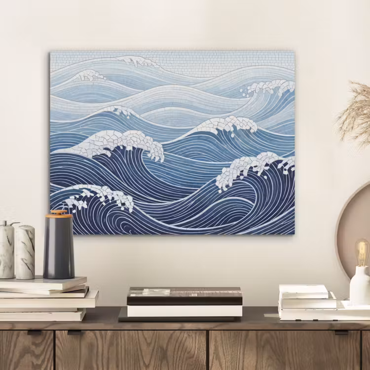 Water - Mozaïek - Landschap - Modern - Blauw PET vilt klein -sfeer1
