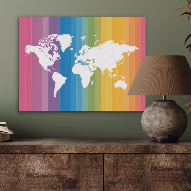 Wit - Wereldkaart - Regenboog - Banen PET vilt klein -sfeer2