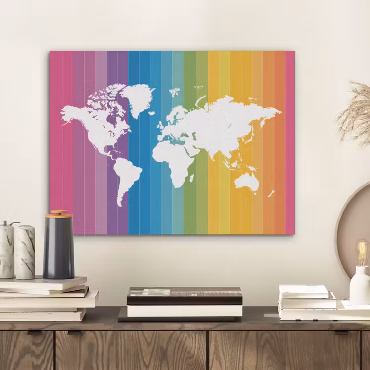 Wit - Wereldkaart - Regenboog - Banen PET vilt klein -sfeer1