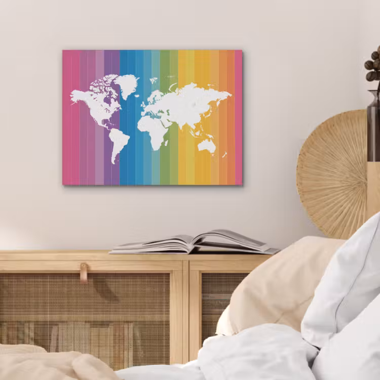 Wit - Wereldkaart - Regenboog - Banen PET vilt klein -sfeer3