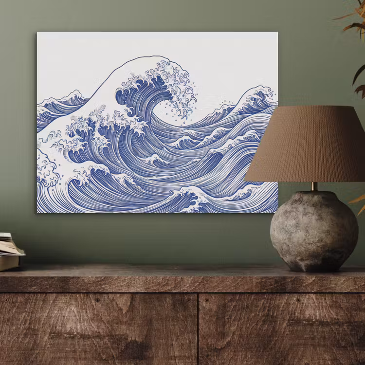Golf - Japans - Zee - Illustratie - Blauw PET vilt klein -sfeer2