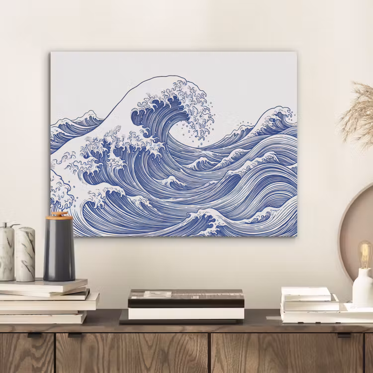 Golf - Japans - Zee - Illustratie - Blauw PET vilt klein -sfeer1