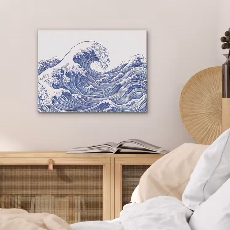 Golf - Japans - Zee - Illustratie - Blauw PET vilt klein -sfeer3