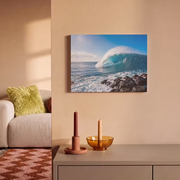 Golf - Oceaan - Brekend - Water - Blauw PET vilt klein -sfeer1