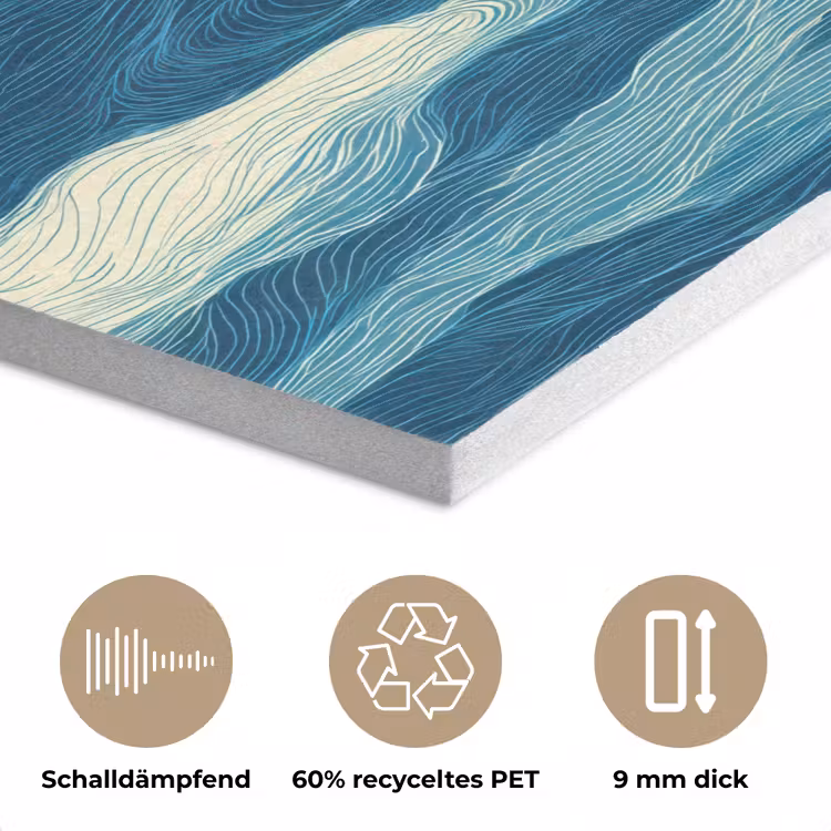 Golven - Abstract - Patroon - Blauw - Wit PET vilt klein 837 -closeup_DE