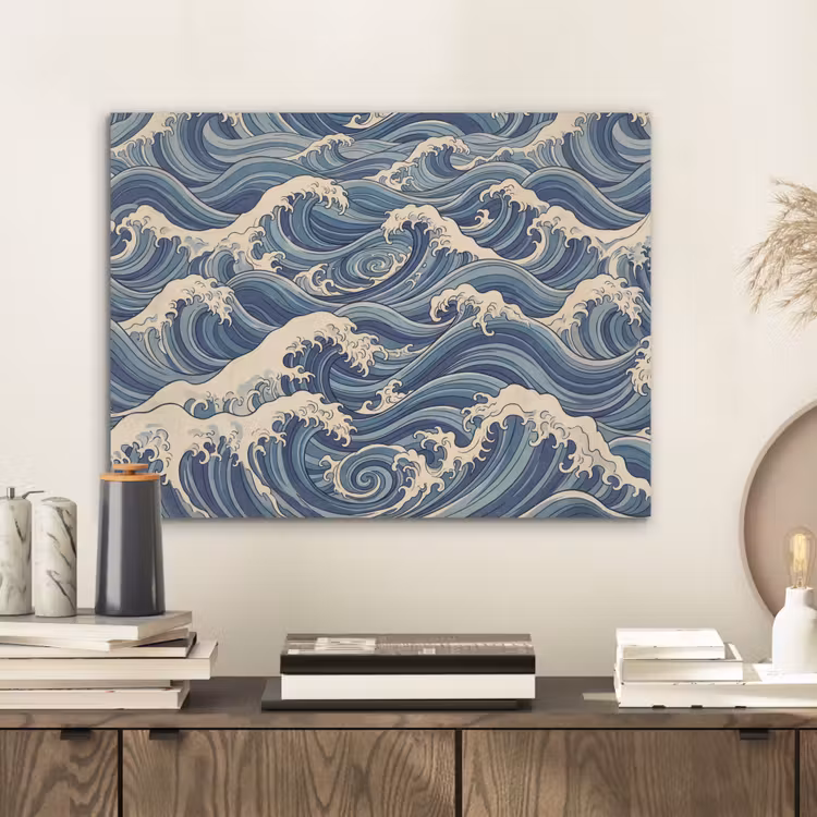 Golven - Zee - Natuur - Abstract - Blauw PET vilt klein -sfeer1