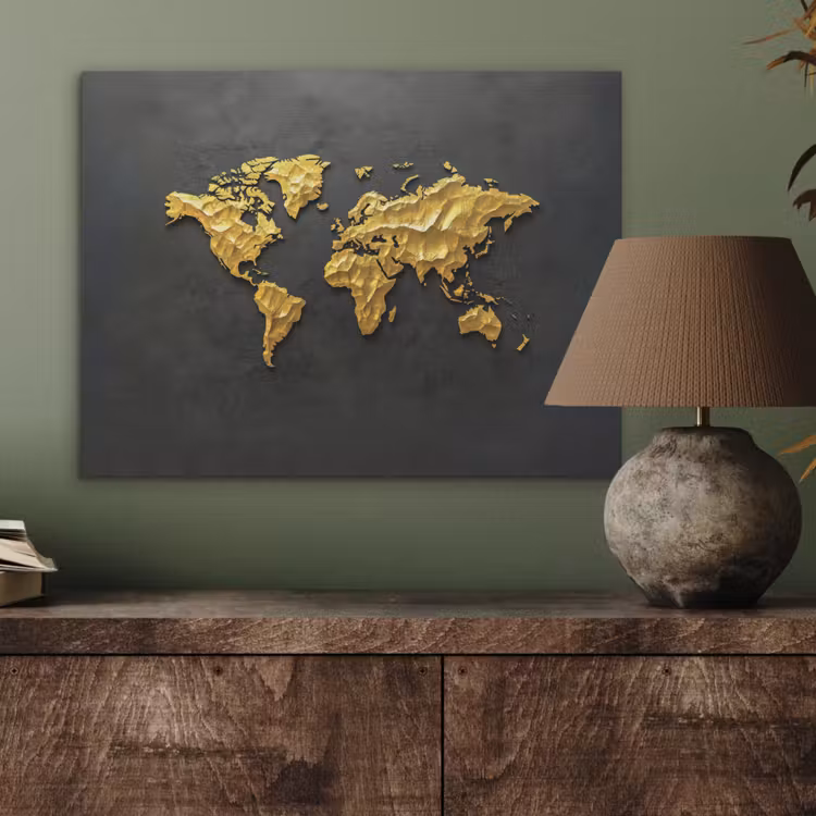 Wereldkaart - 3D Reliëf - Matzwart PET vilt klein -sfeer2
