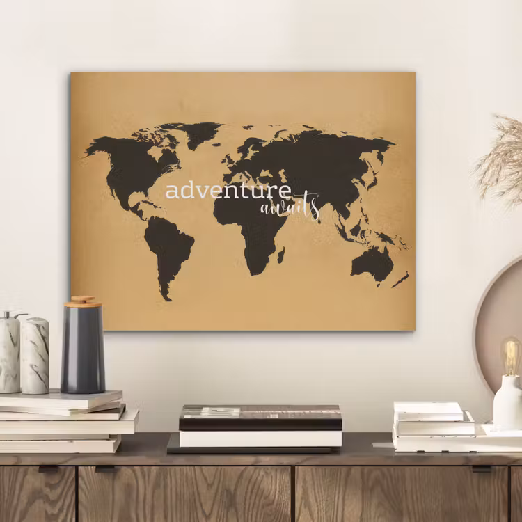 Wereldkaart - Adventure - Beige PET vilt klein -sfeer1