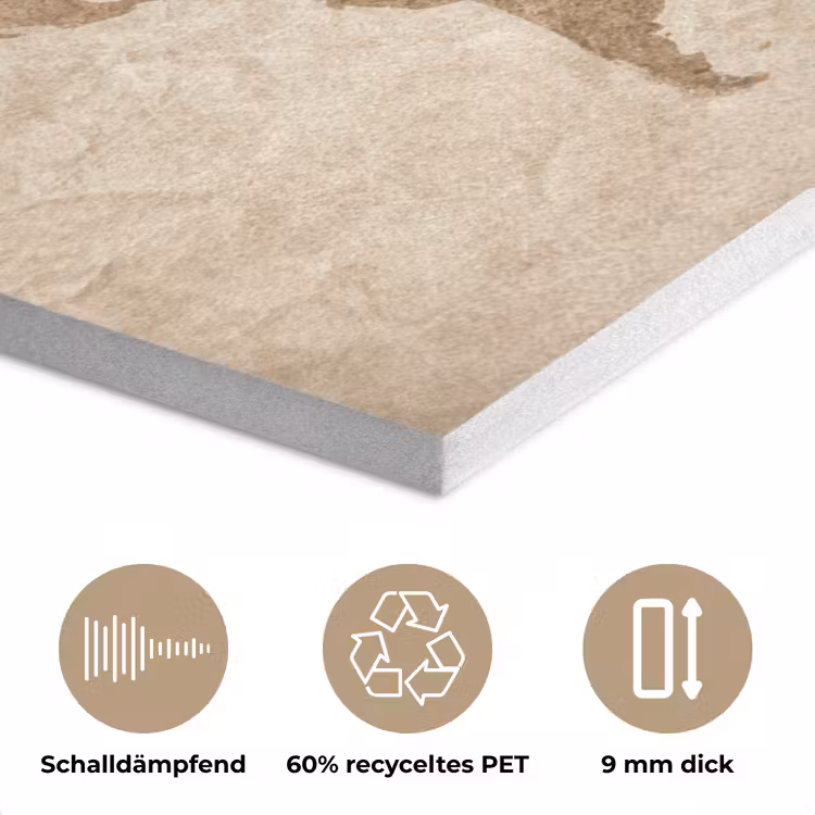 Wereldkaart - Oud papier - Historisch PET vilt klein -closeup_DE