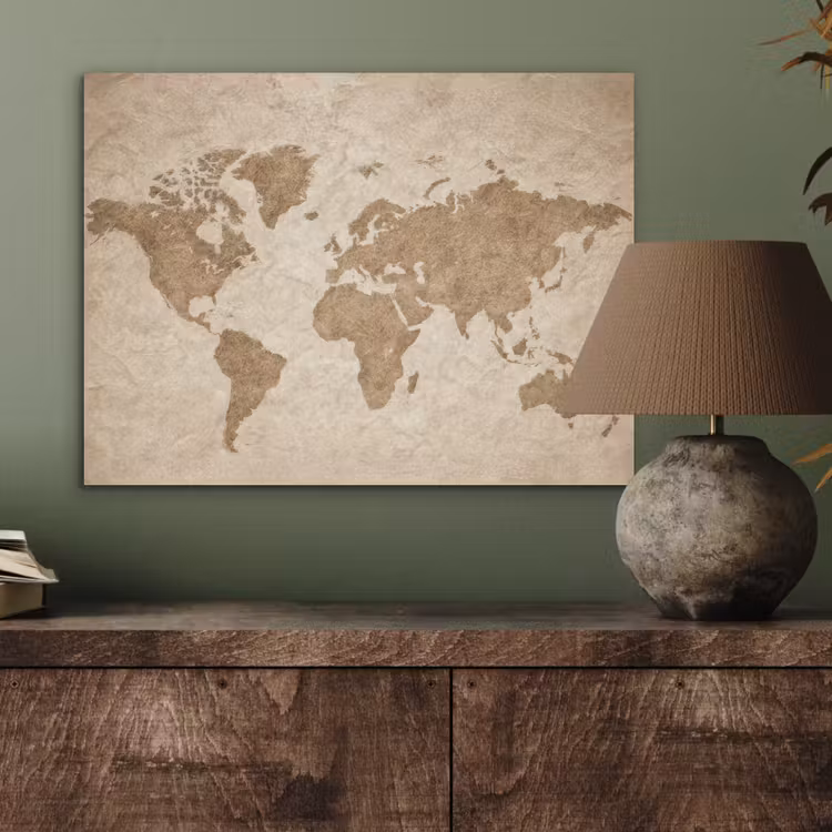 Wereldkaart - Oud papier - Historisch PET vilt klein -sfeer2