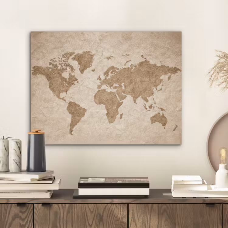 Wereldkaart - Oud papier - Historisch PET vilt klein -sfeer1