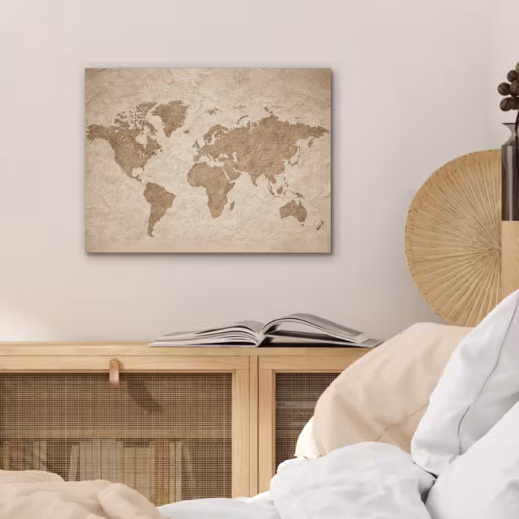 Wereldkaart - Oud papier - Historisch PET vilt klein -sfeer3