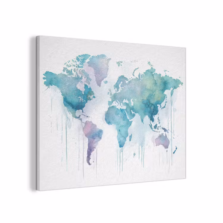 Wereldkaart - Waterverf - Blauw - Druppels PET vilt klein -3d