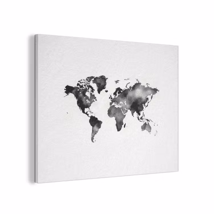 Wereldkaart - Aquarel - Zwart PET vilt klein -3d