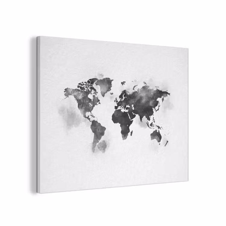 Wereldkaart - Waterverf - Zwart - Wit PET vilt klein -3d