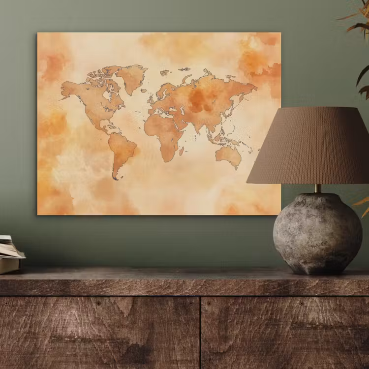 Wereldkaart - Aquarelstijl PET vilt klein -sfeer2