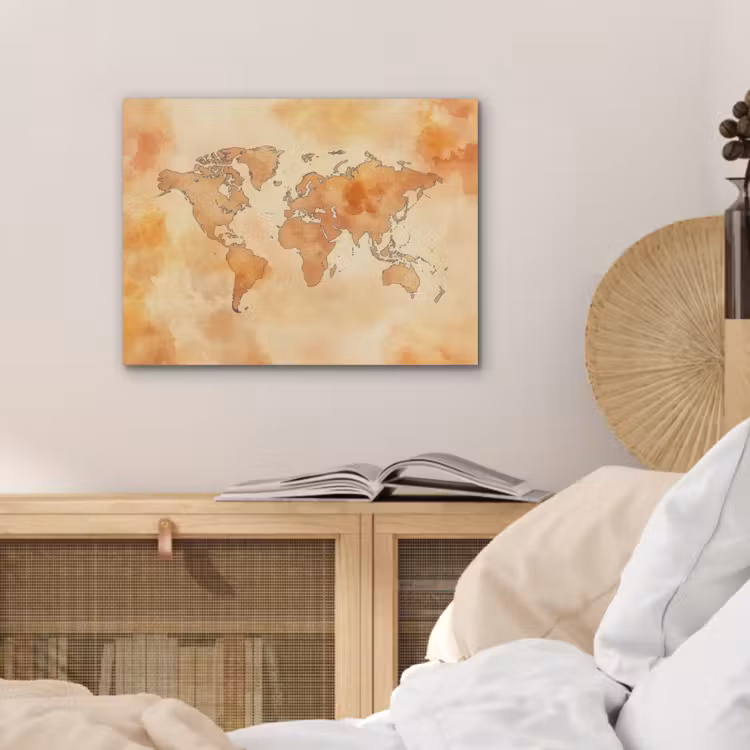 Wereldkaart - Aquarelstijl PET vilt klein -sfeer3