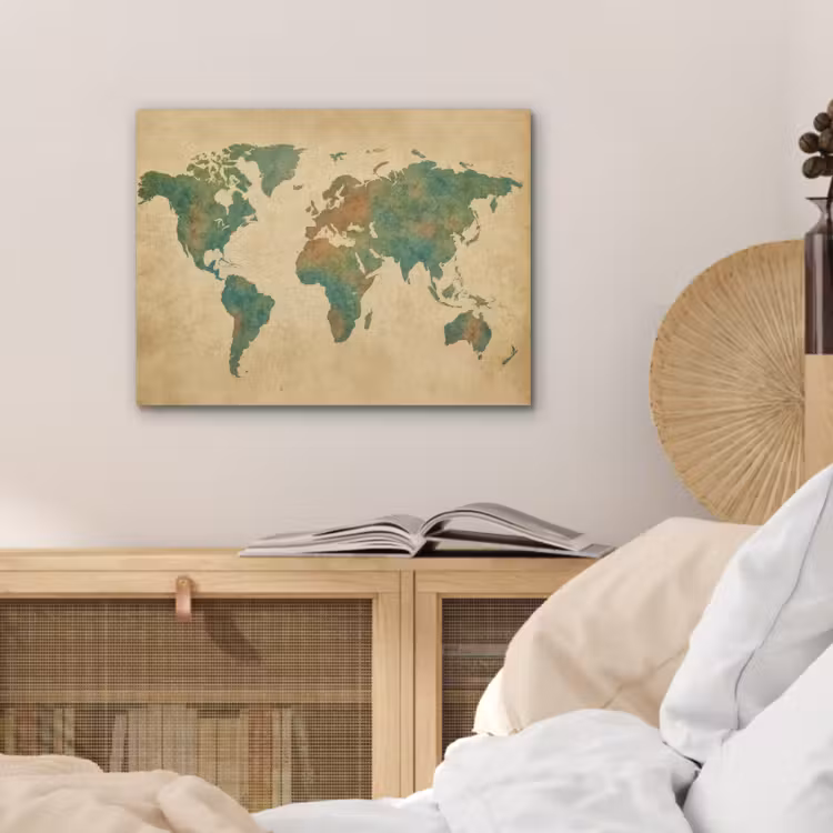 Wereldkaart - Aquarelstijl - Oud papier PET vilt klein -sfeer3