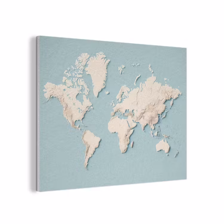 Wereldkaart - Beige - Blauw PET vilt klein -3d