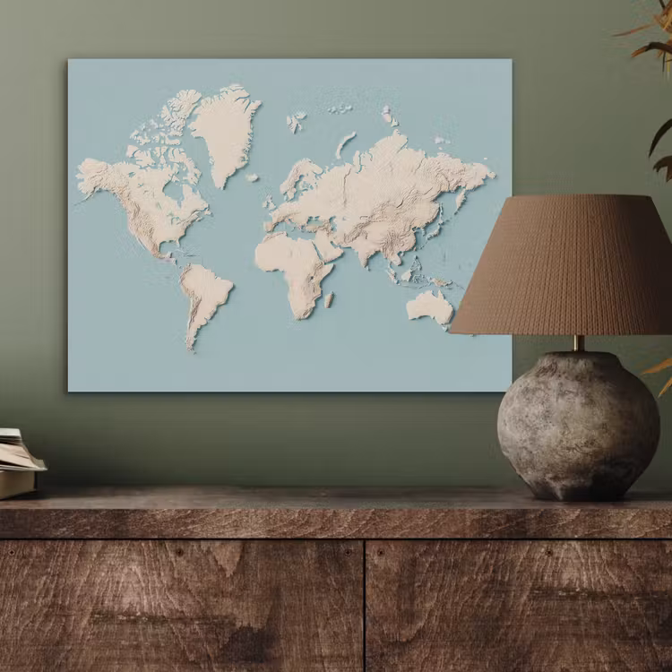 Wereldkaart - Beige - Blauw PET vilt klein -sfeer2