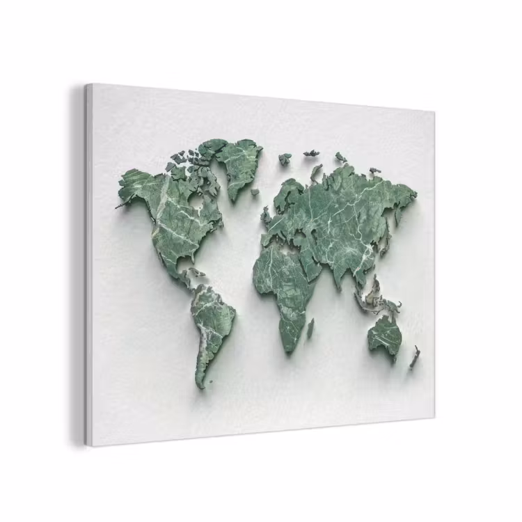 Wereldkaart - Bladeren - 3D PET vilt klein -3d