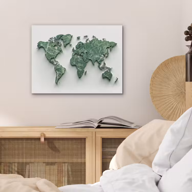 Wereldkaart - Bladeren - 3D PET vilt klein -sfeer3