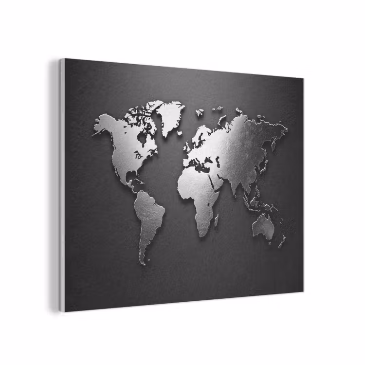 Wereldkaart - Chrome - Zilver - Zwart PET vilt klein -3d