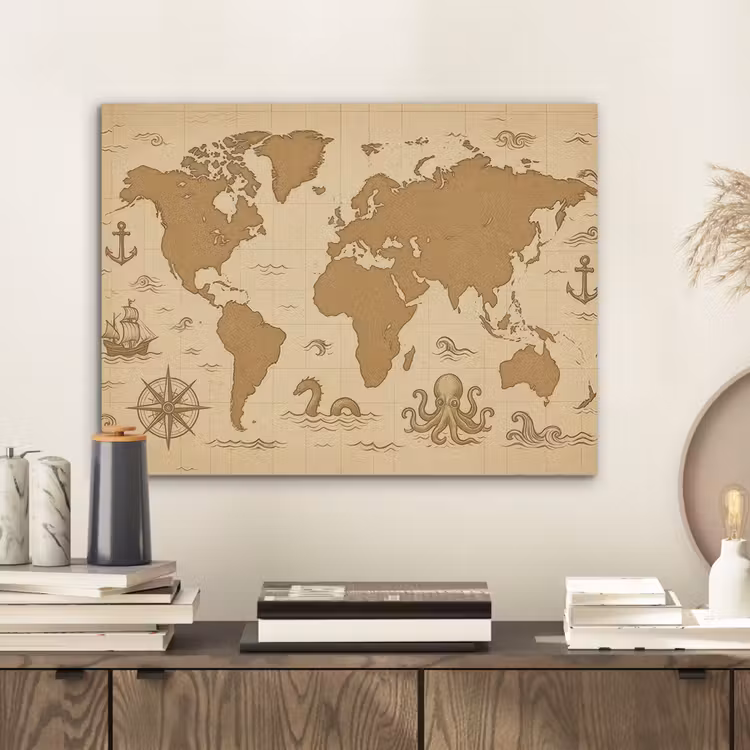 Wereldkaart - Decoratief - - Avontuurlijk PET vilt klein -sfeer1