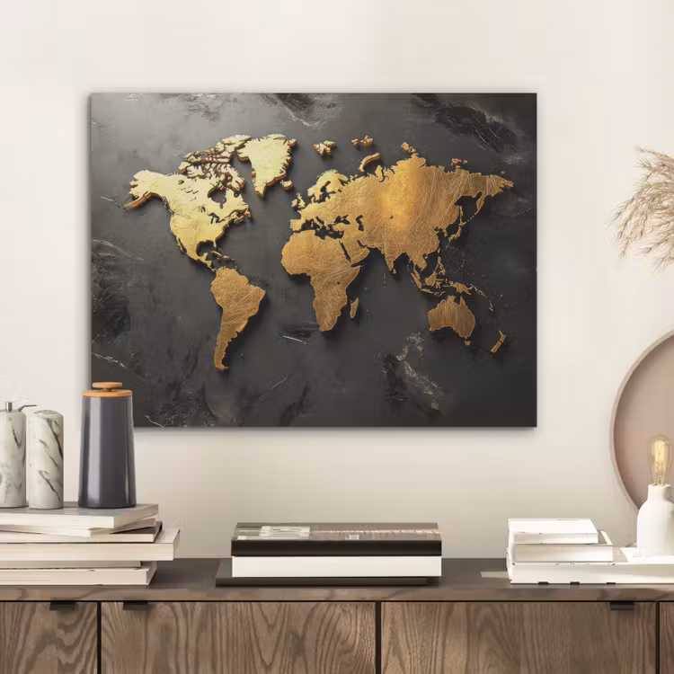 Wereldkaart - Driedimensionaal - Realistisch - Zwart PET vilt klein -sfeer1