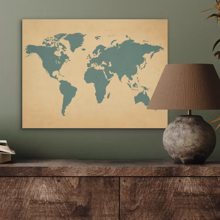 Wereldkaart - Egaal groen - Minimalistisch PET vilt klein -sfeer2