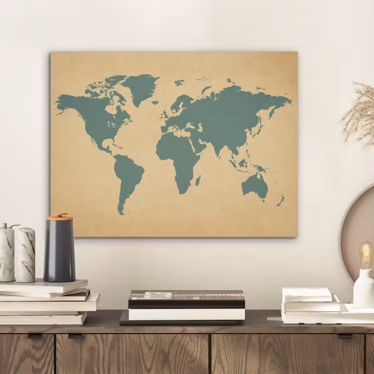 Wereldkaart - Egaal groen - Minimalistisch PET vilt klein -sfeer1
