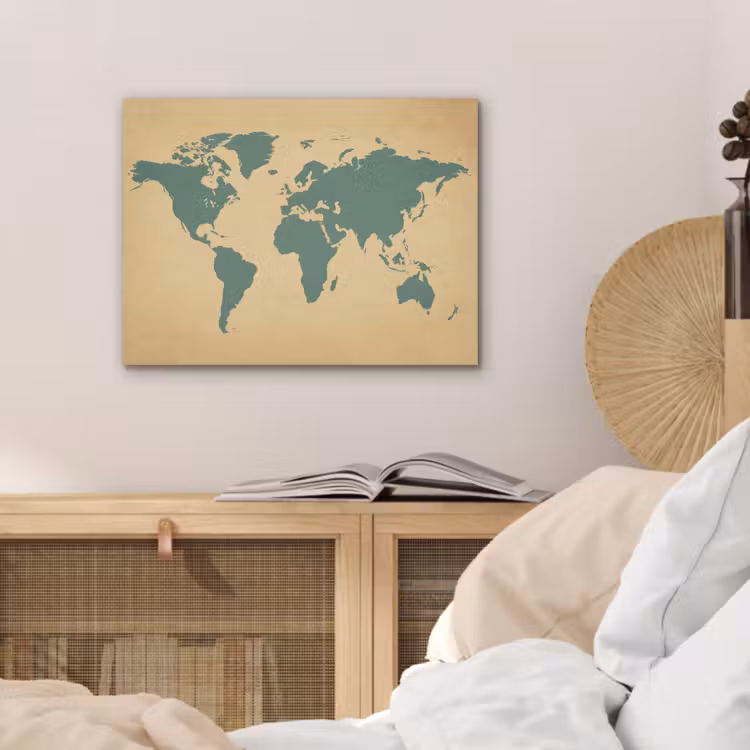 Wereldkaart - Egaal groen - Minimalistisch PET vilt klein -sfeer3